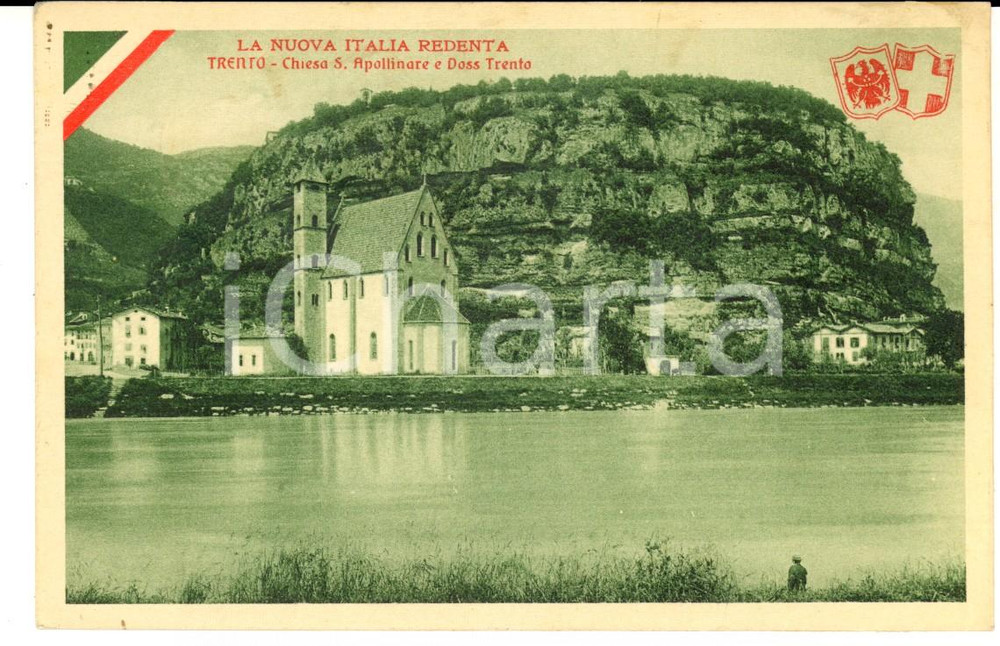 Cartolina originale da collezione 1915 TRENTO NUOVA ITALIA REDENTA  Chiesa Sant Apollinare e Doss FP VG 1