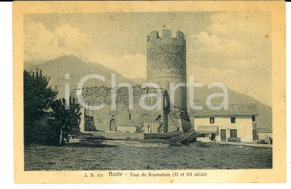 Cartolina originale da collezione 1915 ca AOSTA Torre di BRAMAFAME Cartolina postale VINTAGE ANIMATA FP 1