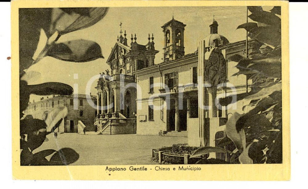 1947 APPIANO GENTILE (CO) Chiesa e Municipio *Cartolina postale VINTAGE FP VG  CONDIZIONI: FAIR    originale e autentica 1