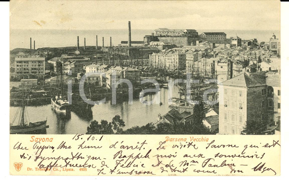 Cartolina originale da collezione 1901 SAVONA Veduta della DARSENA VECCHIA Cartolina postale FP VG 1