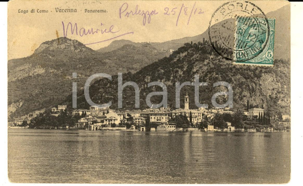 Cartolina originale da collezione 1912 VARENNA LC Lago di COMO  Panorama Cartolina postale FP VG 1