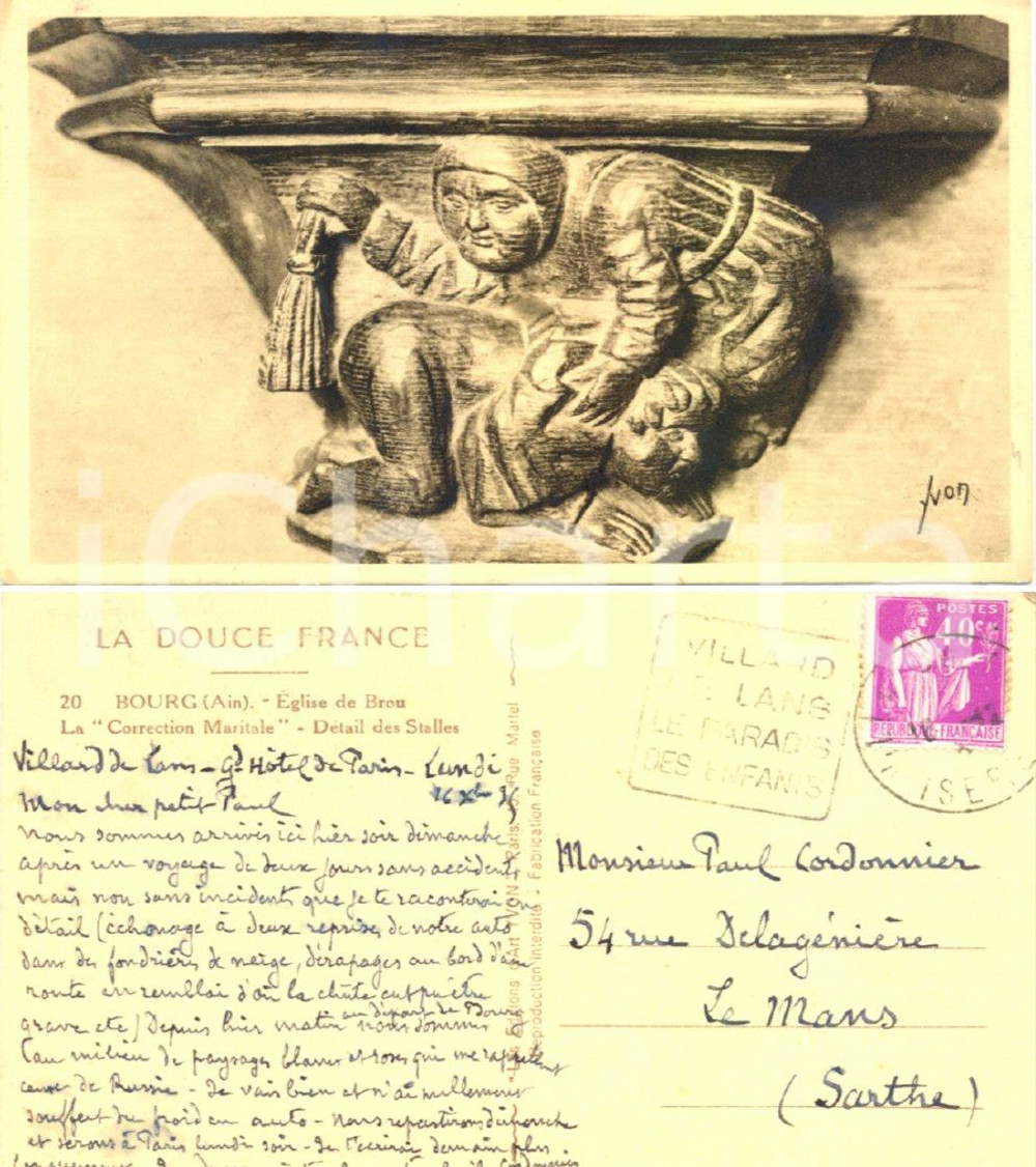 Autografo originale 1935 BOURG AIN, FRANCE Correction maritale Autographe Emile CORDONNIERDETRIE 1