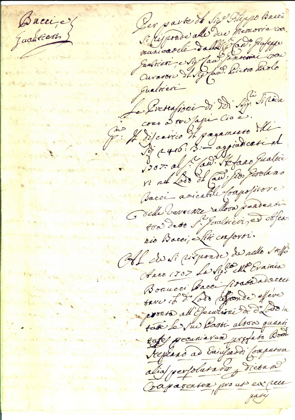 Documento originale, autentico 1730 AREZZO Lite Filippo BACCI vs Giuseppe e Pietro Paolo GUALTIERI Manoscritto 1