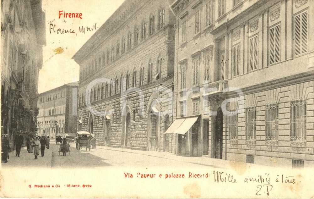 Cartolina originale da collezione 1900 ca FIRENZE Facciata del Palazzo RICCARDI in via CAVOUR ANIMATA FP VG 1