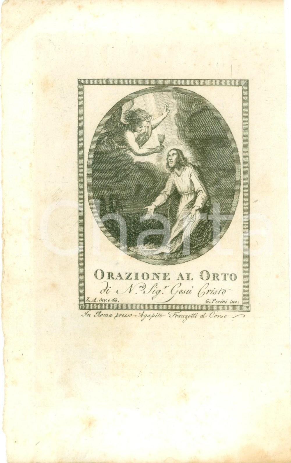 Stampa, bozzetto originale 1790 ca ROMA Orazione all orto di GesÃ¹ Cristo incisore Giovanni PETRINI Stampa 1