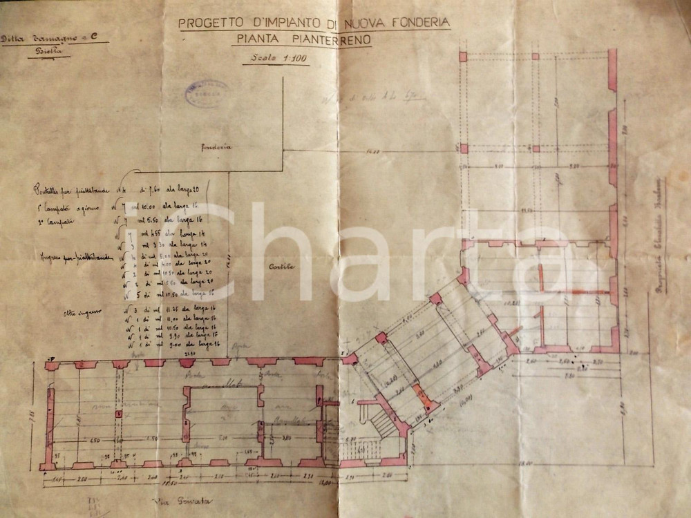 Mappa, planimetria storica 1920 ca BIELLA Ing. Quinto GRUPALLO Progetto ditta TAMAGNO nuova fonderia 1