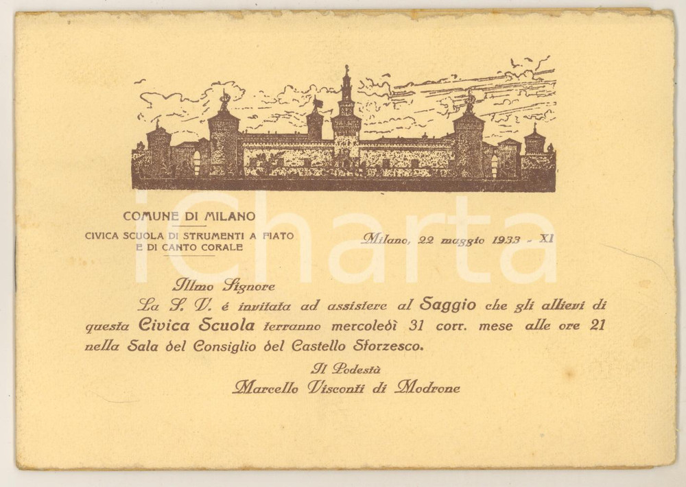 Documento originale, autentico 1933 MILANO Civica Scuola Strumenti a fiato corale - Saggio - Opuscolo 1