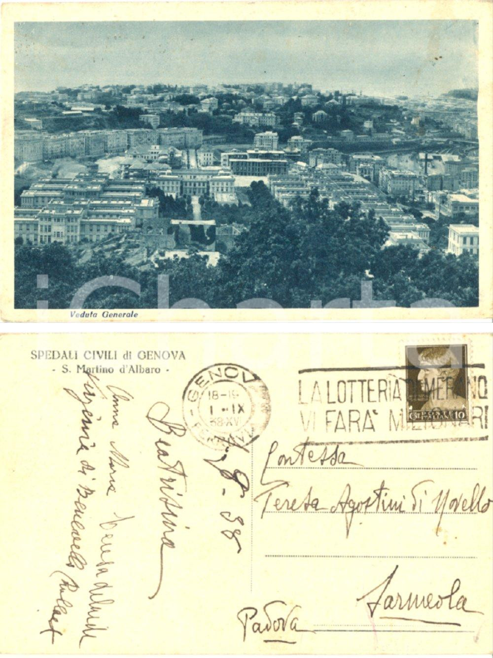 Autografo originale 1938 GENOVA San Martino d Albaro Cartolina Virginia di BENEVELLO CHALLANT 1