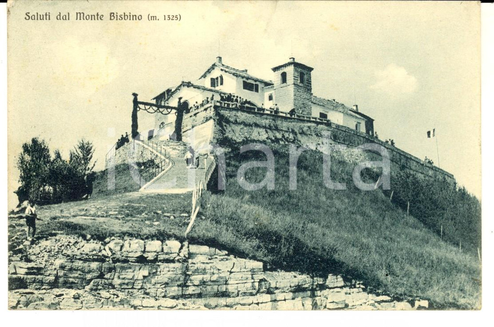 Cartolina originale da collezione 1938 MONTE BISBINO CO La vetta con ristorante ALPINO Cartolina ANIMATA FP VG 1