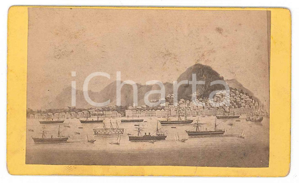 Fotografia d epoca originale 1890 ca CHINA  HONG KONG Harbour litography  Old albumen photo CDV 1