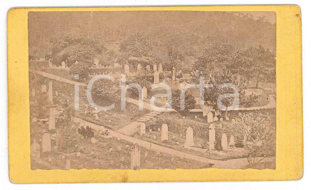 Fotografia d epoca originale 1890 ca HONG KONG CHINA The Christian Cemetery  Old albumen photo CDV 1