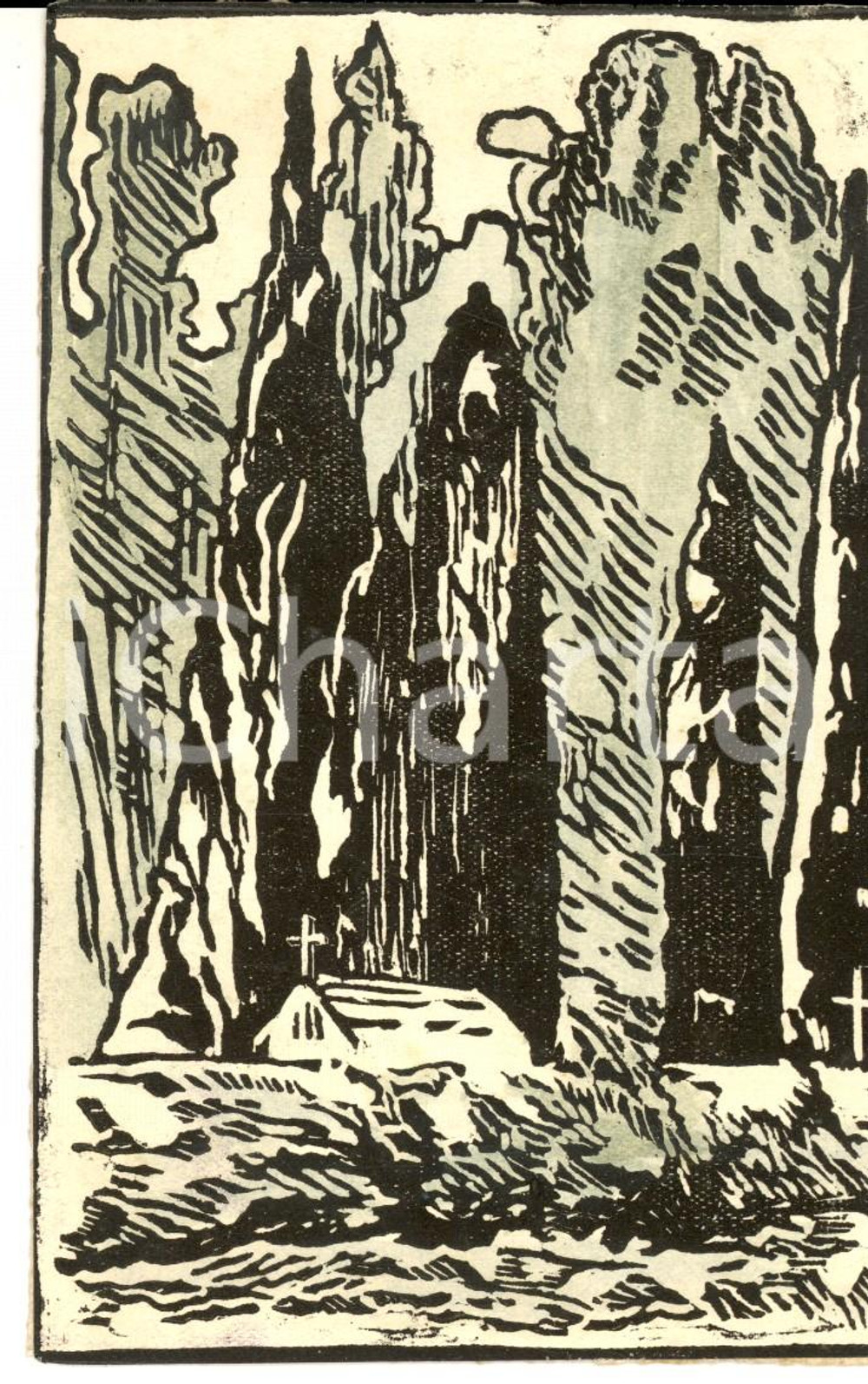 Cartolina originale da collezione 1920 ca FRANCE Una chiesa nella foresta Cartolina postale artistica 1