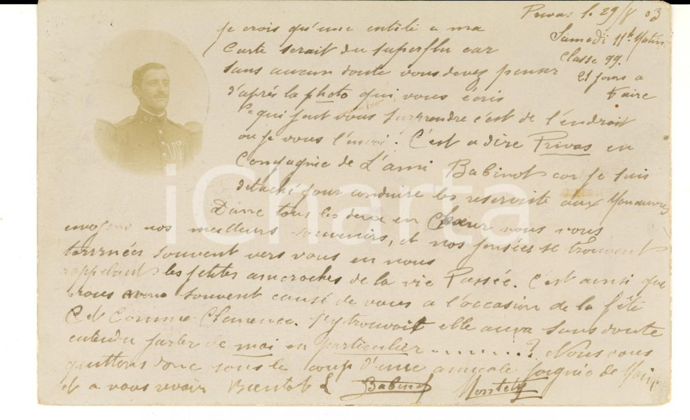 Fotografia d epoca originale 1903 PRIVAS FRANCE Officier MONTELY 61e RI conduit rÃ©servistes aux manoeuvres 1