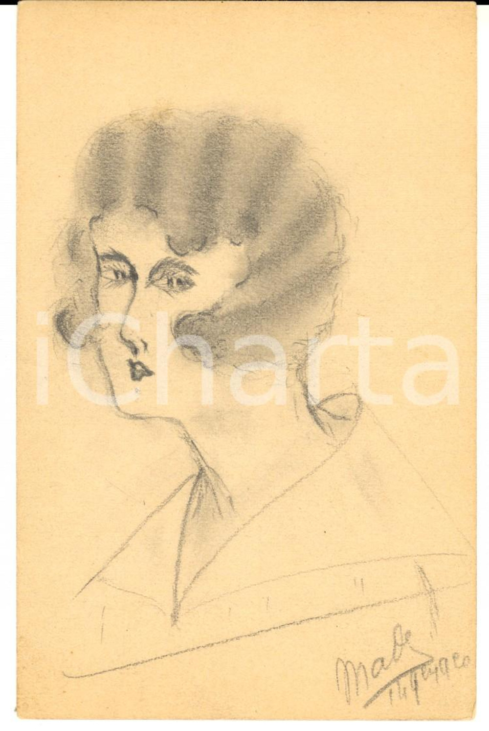 Cartolina originale da collezione 1920 ca FRANCIA Ritratto di donna Cartolina ARTISTICA DISEGNATA A MANO 1