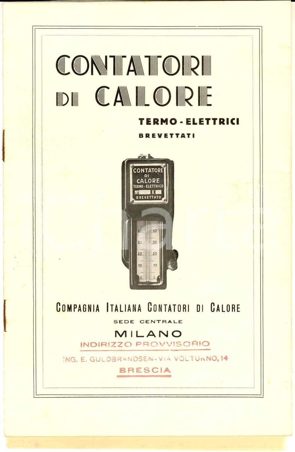 Materiale pubblicitario d’epoca 1950 MILANO Compagnia Italiana Contatori di Calore termoelettrici Pubblicitario 1