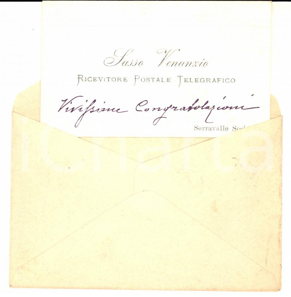 Oggetto da collezione cartaceo 1903 SERRAVALLE SESIA VC Biglietto da visita Venanzio SASSO Ricevitore postale 1