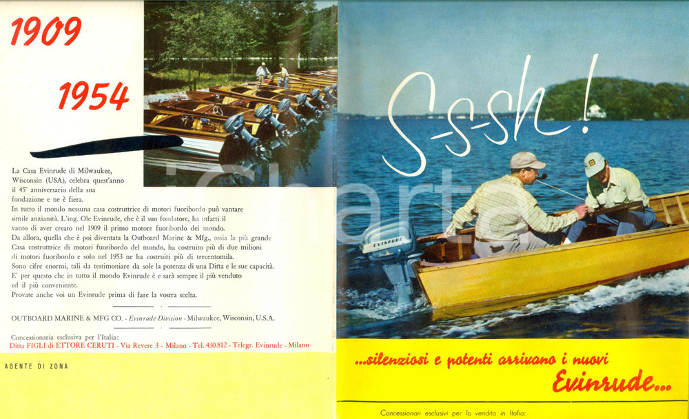 Materiale pubblicitario d’epoca 1960 NAUTICA Motori EVINRUDE FLEETWIN e BIGTWIN Pubblicitario ILLUSTRATO 1