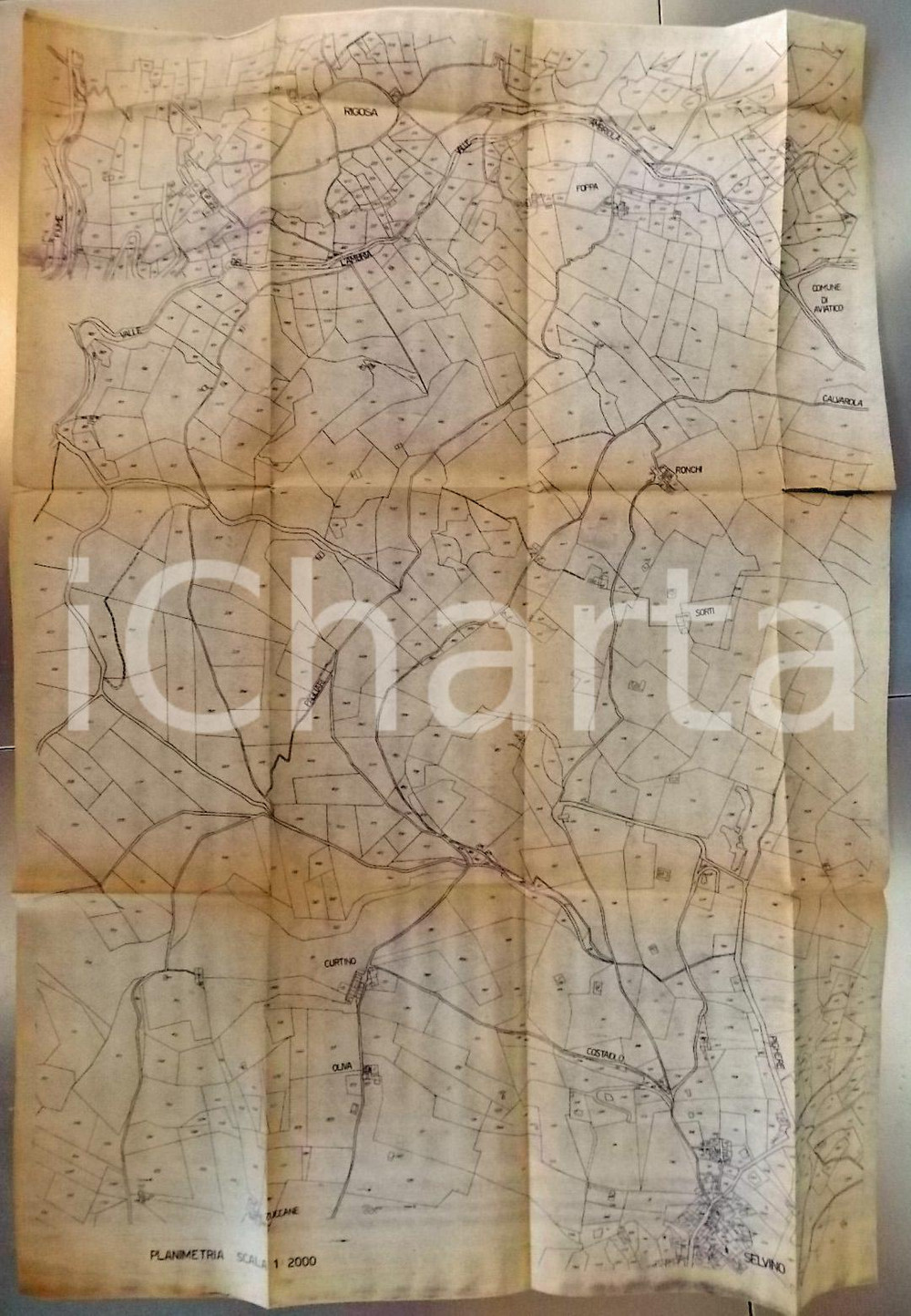 Documento originale, autentico 1947 Strada SELVINORIGOSA BG Planimetria del terreno per progetto 100x70 cm 1