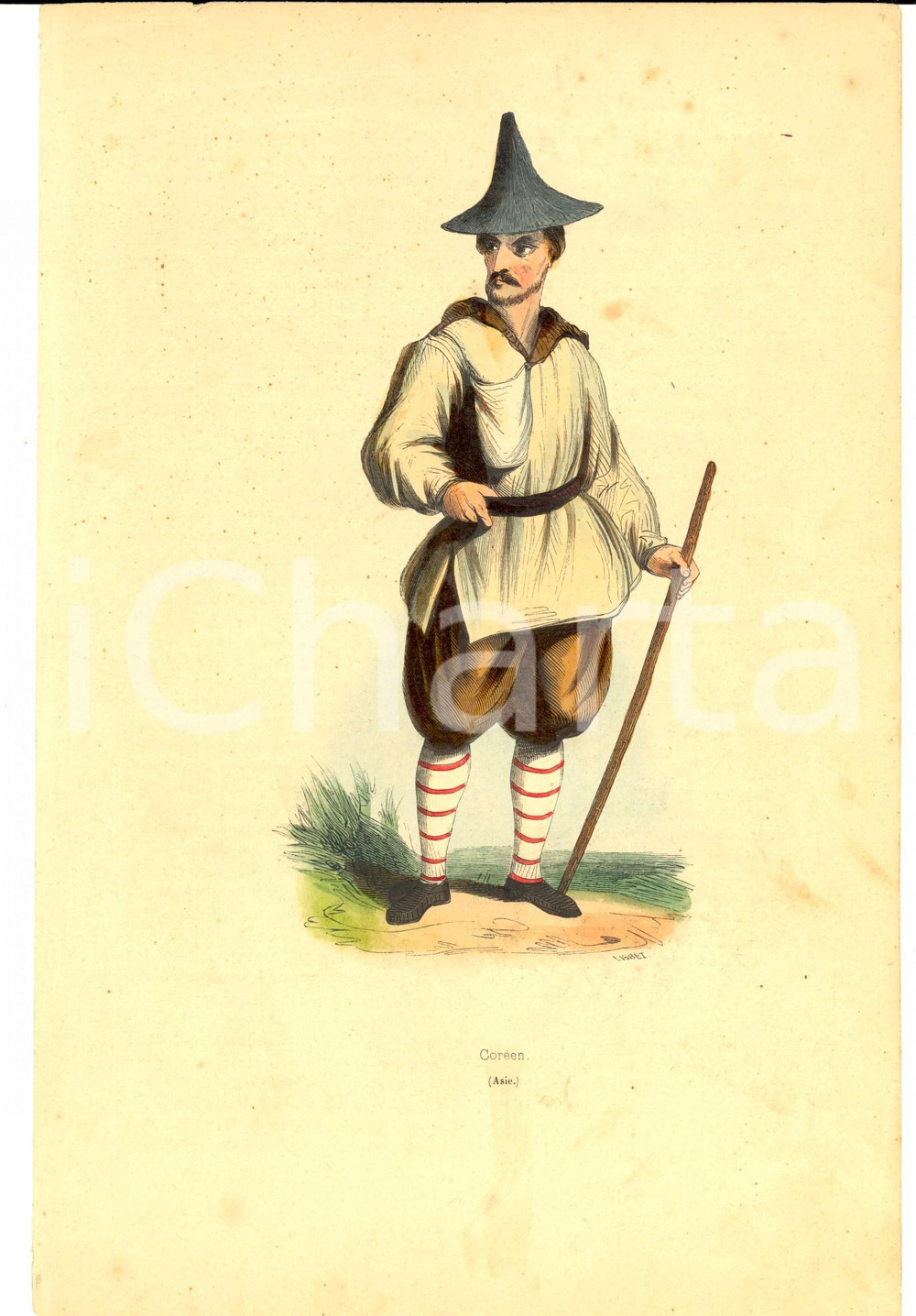 1843 COSTUME ASIA CorÃ©en / Coreano *Stampa inc. LISBET 16x24 cm Stampa tratta dall'opera di Auguste Wahlen, "Moeurs, usages et costumes de tous les peuples du monde" CONDIZIONI: FAIR    originale e autentica 1