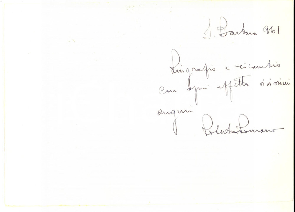 Autografo originale 1961 67Â° REGGIMENTO FANTERIA LEGNANO  Biglietto di Rolando ROMANO 1