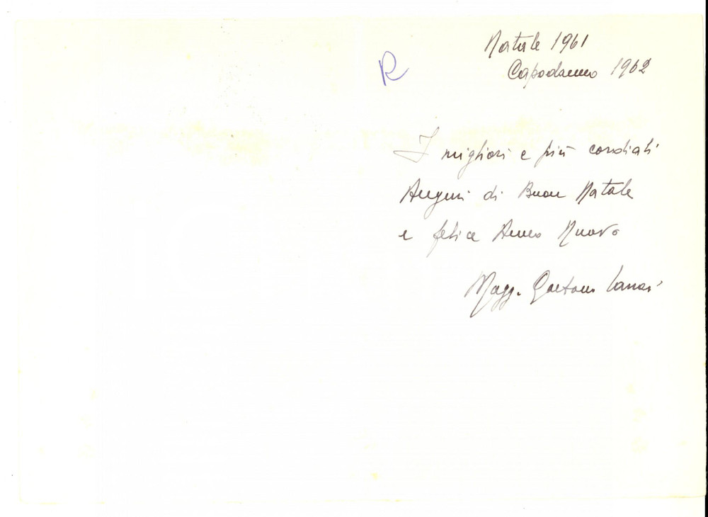 Autografo originale 1961 67Â° REGGIMENTO FANTERIA LEGNANO Maggiore Gaetano LANCI Biglietto 1