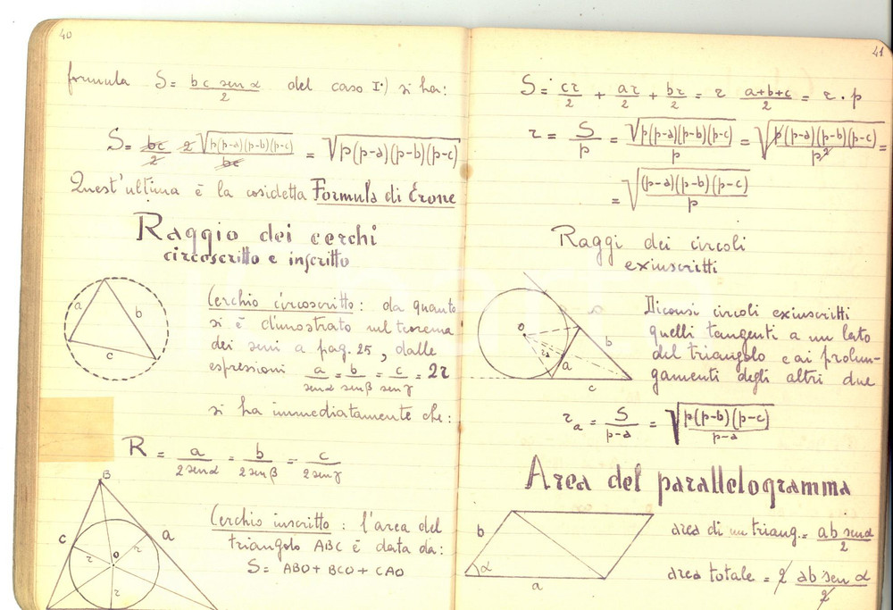 Oggetto da collezione cartaceo 1940 ca Scuola GEOMETRI Allievo RONCORONI  Quaderno trigonometria 60 pp. 1