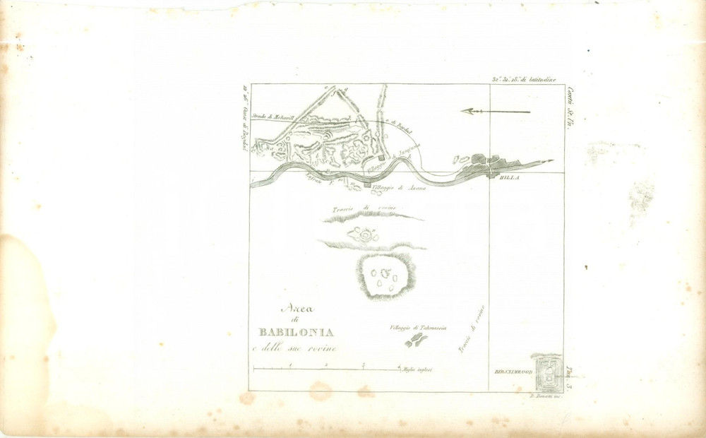 Stampa, bozzetto originale 1845 Cesare CANTU  Babilonia e sue rovine Stampa estratta da Storia Universale 1