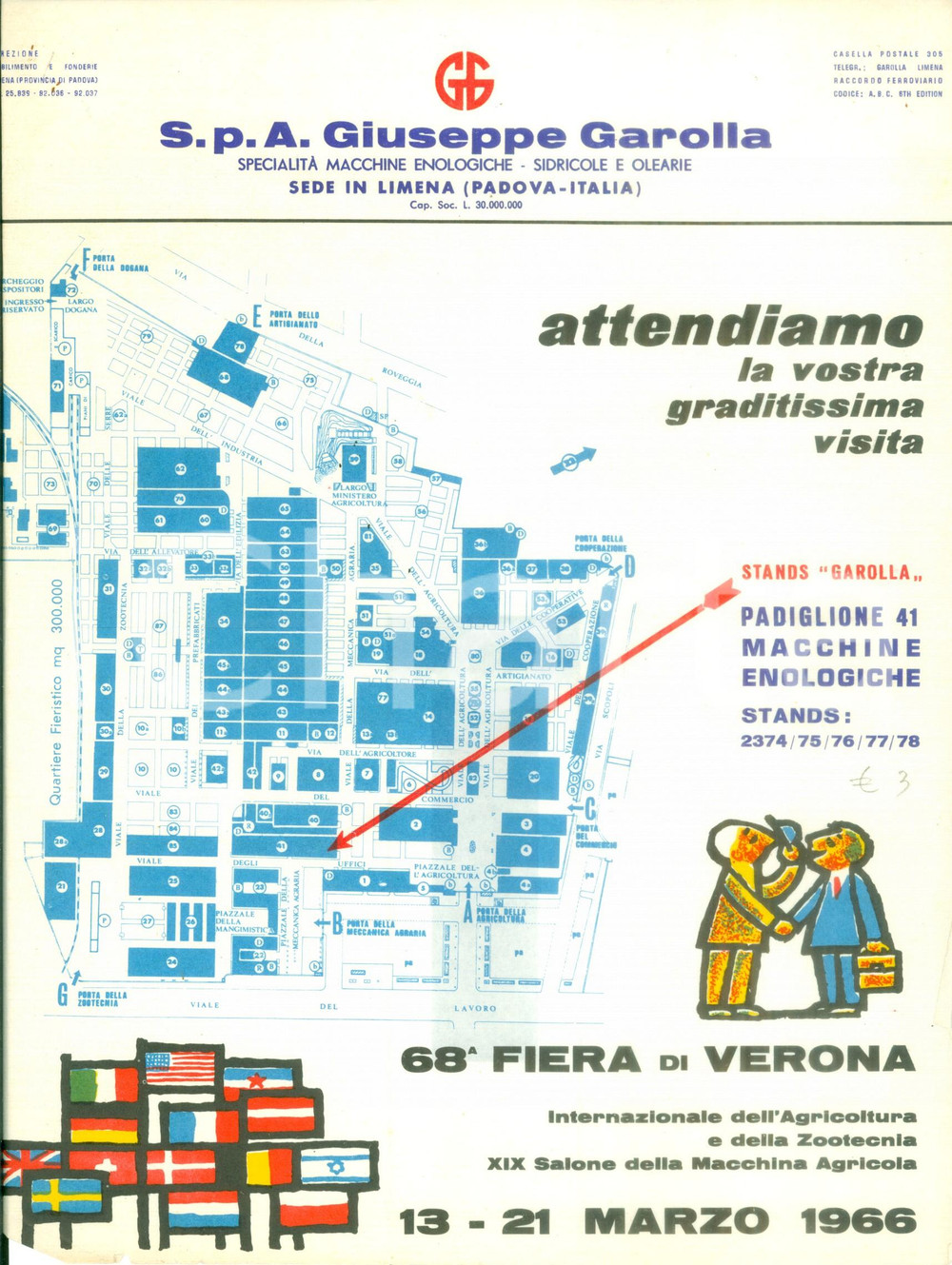 Materiale pubblicitario d’epoca 1966 LIMENA PD Macchine enologiche Giuseppe GAROLLA alla Fiera di VERONA 1