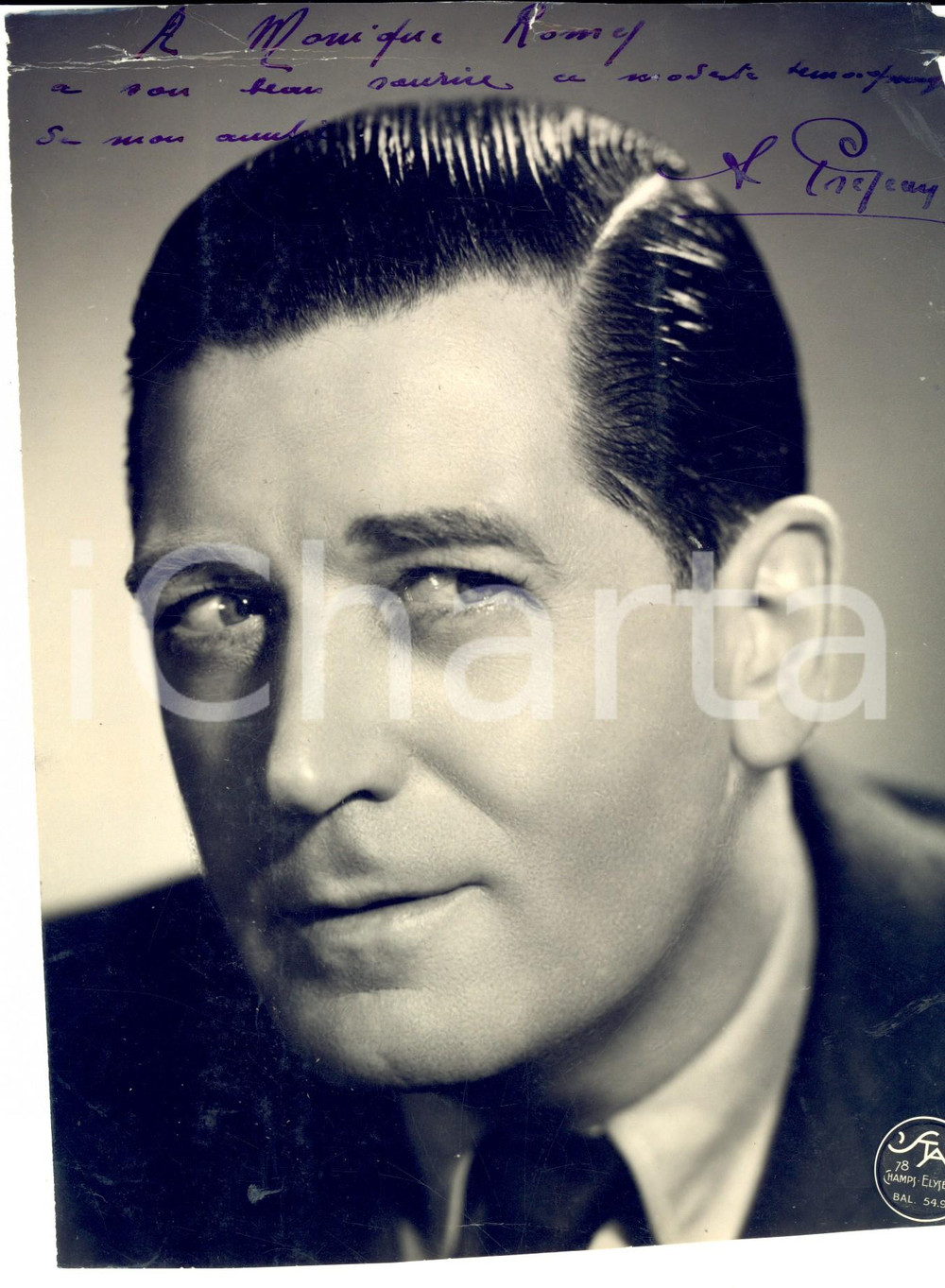 Autografo originale 1940 ca CINEMA Attore Albert PREJEAN Foto seriale con AUTOGRAFO DANNEGGIATA 1