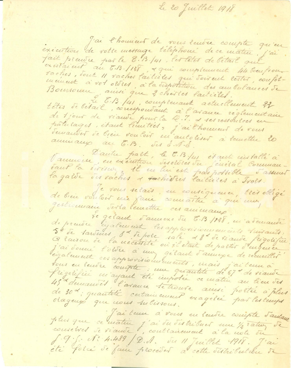 Documento originale, autentico 1918 FRANCE WW1 Approvvigionamento di viveri per la 41Â° Division d Infanterie 1