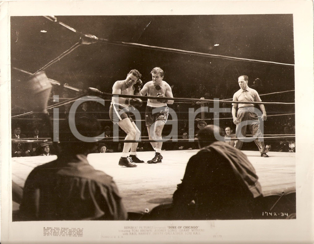 Fotografia d epoca originale 1949 DUKE OF CHICAGO Gancio di Tom BROWN durante match di boxe Foto di scena 1