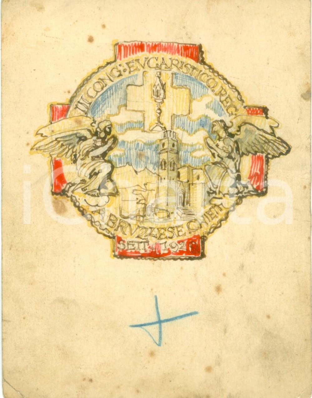 Stampa, bozzetto originale 1929 CHIETI III Congresso Eucaristico Abruzzese Bozzetto DISEGNATO A MANO 1