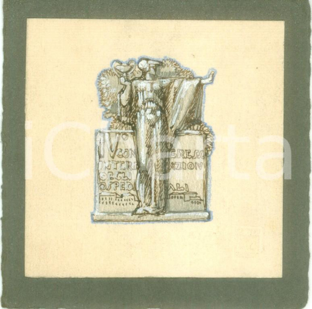 Stampa, bozzetto originale 1935 ROMA IV Congresso degli Ospedali Bozzetto DISEGNATO A MANO per medaglia 1