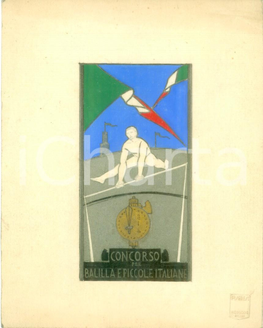 Stampa, bozzetto originale 1935 MILANO Concorso Balilla Piccole Italiane Bozzetto disegnato A MANO medaglia 1