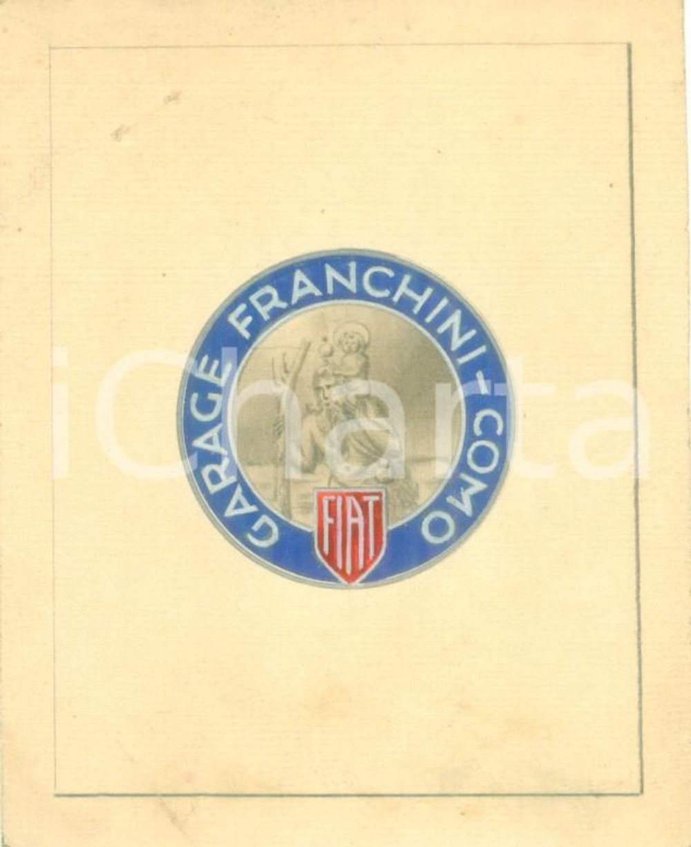 Stampa, bozzetto originale 1935 ca COMO Garage FRANCHINI FIAT Bozzetto disegnato A MANO per medaglia 1