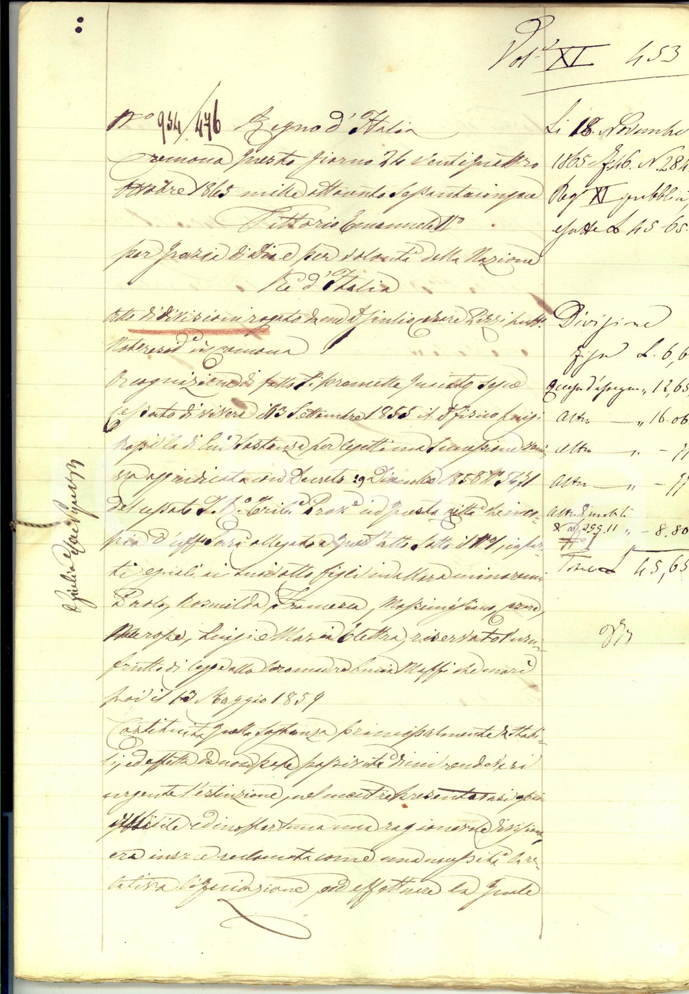 Documento originale, autentico 1865 CREMONA Divisione ereditÃ  del fisico Luigi ROSSI Manoscritto 70 pp. 1