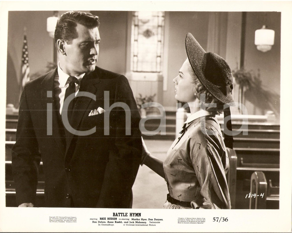 Fotografia d epoca originale 1957 BATTLE HYMN Rock HUDONS litiga con Martha HYER Film di Douglas SIRK Foto 1