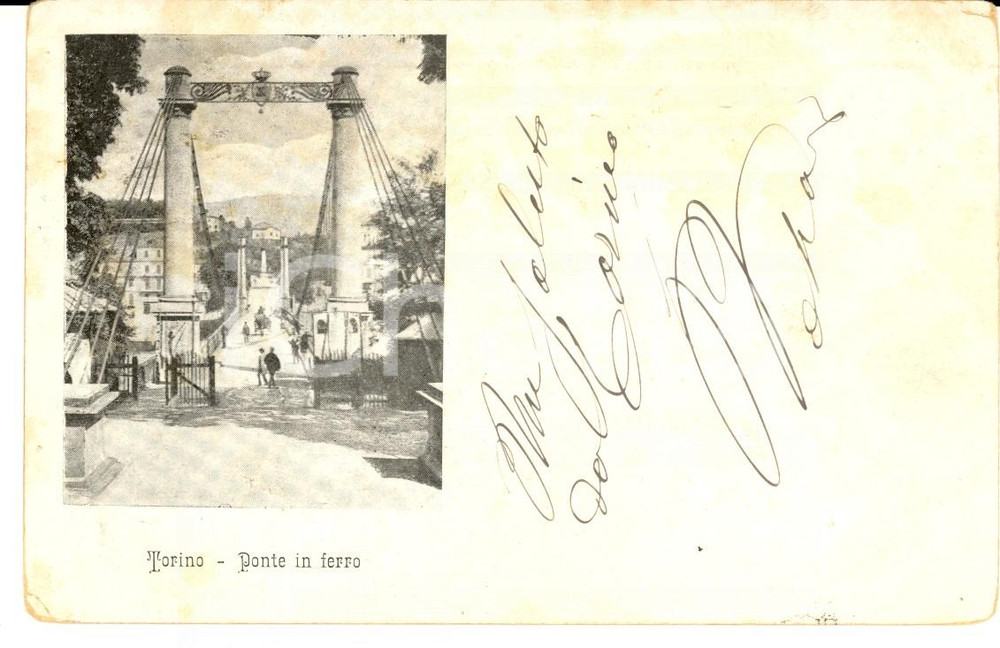 Cartolina originale da collezione 1900 ca TORINO Ponte in ferro MARIA TERESA Cartolina postale ANIMATA FP VG 1