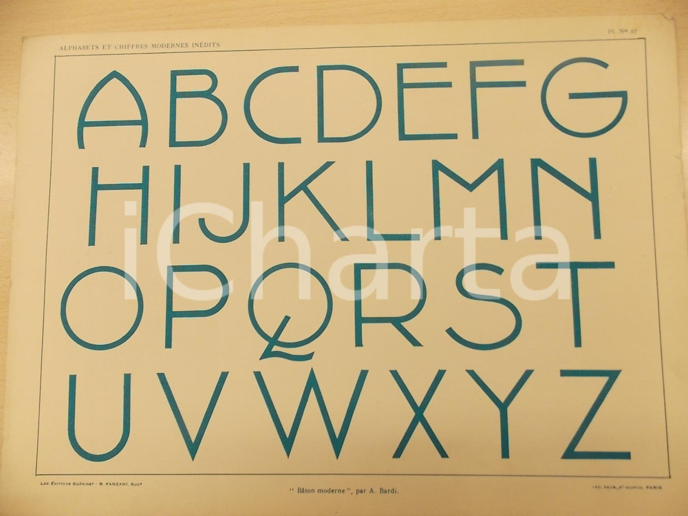 Stampa, bozzetto originale 1931 PANZANI Lettres modernes  Composition A. BARDI  BÃ¢ton moderne Pl. 27 1