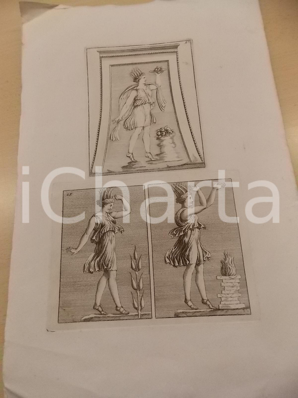 Stampa, bozzetto originale 1840 ca ARTE ANTICA Una figura femminile danzante Stampa 27x42 cm 1