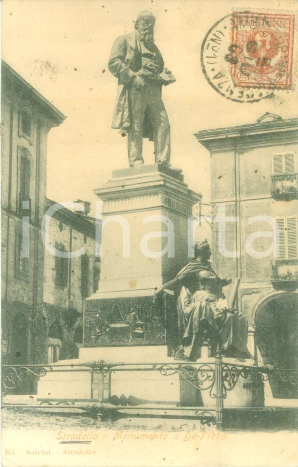 Cartolina originale da collezione 1910 STRADELLA PV Monumento ad Agostino DEPRETIS Cartolina postale FP VG 1