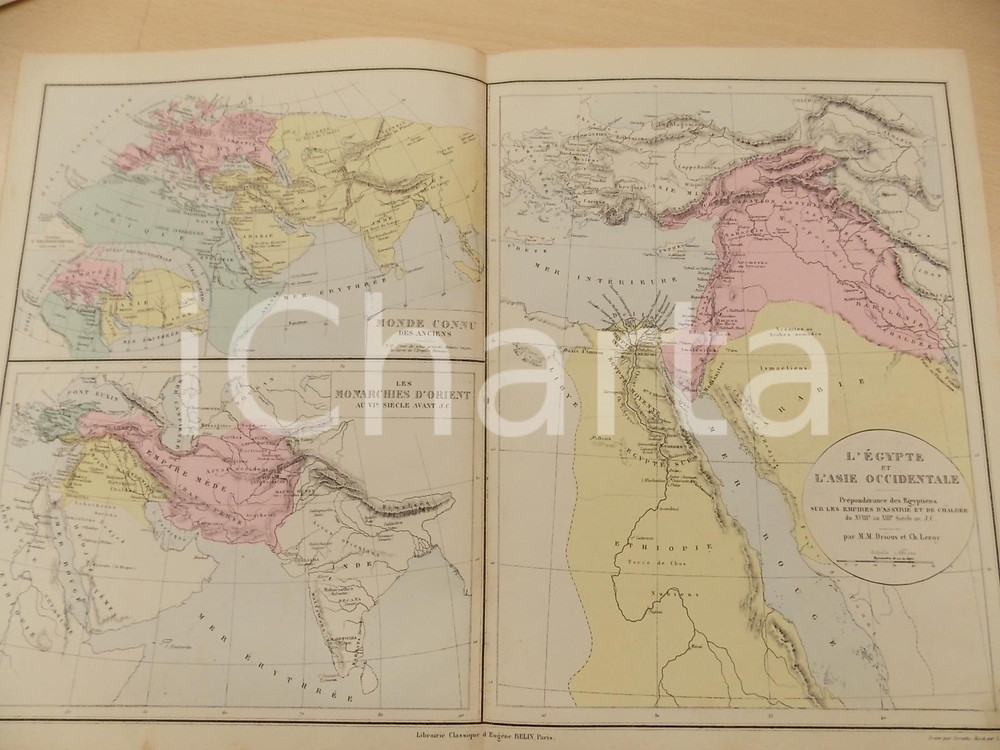 Stampa, bozzetto originale 1884 PARIS DRIOUX  LEROY Atlas universel Egypte et Asie occidentale 46x32 cm 1