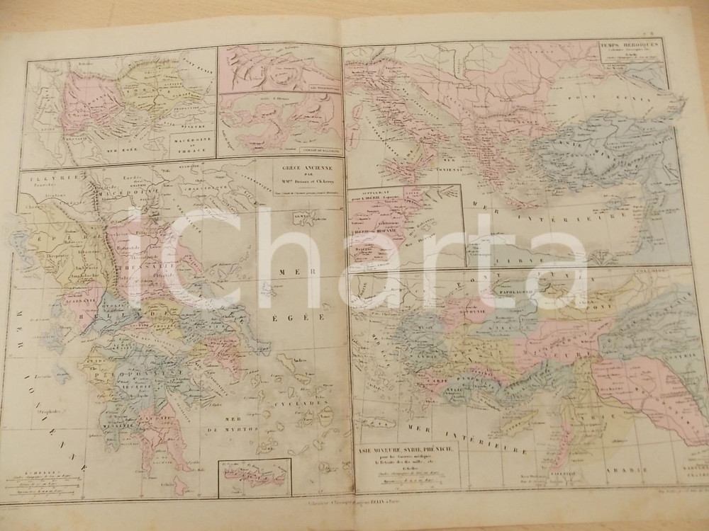 Stampa, bozzetto originale 1884 PARIS DRIOUX  LEROY Atlas universel GrÃ¨ce et Asie mineure 46x32 cm 1