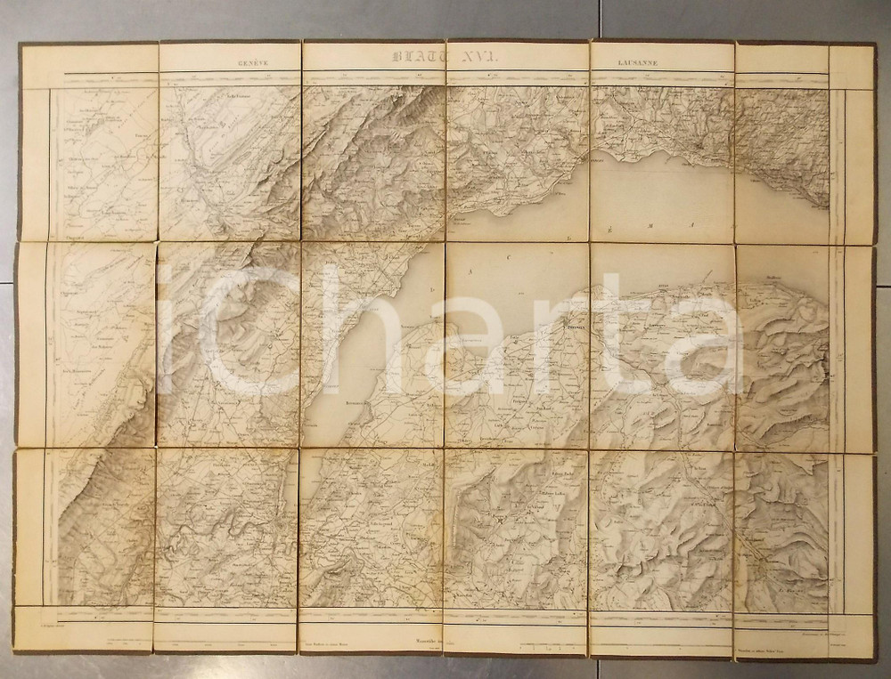 Mappa, planimetria storica 1874 DUFOUR Carte SUISSE GENEVE  LAUSANNE Mappa n°16 75x55 cm 1