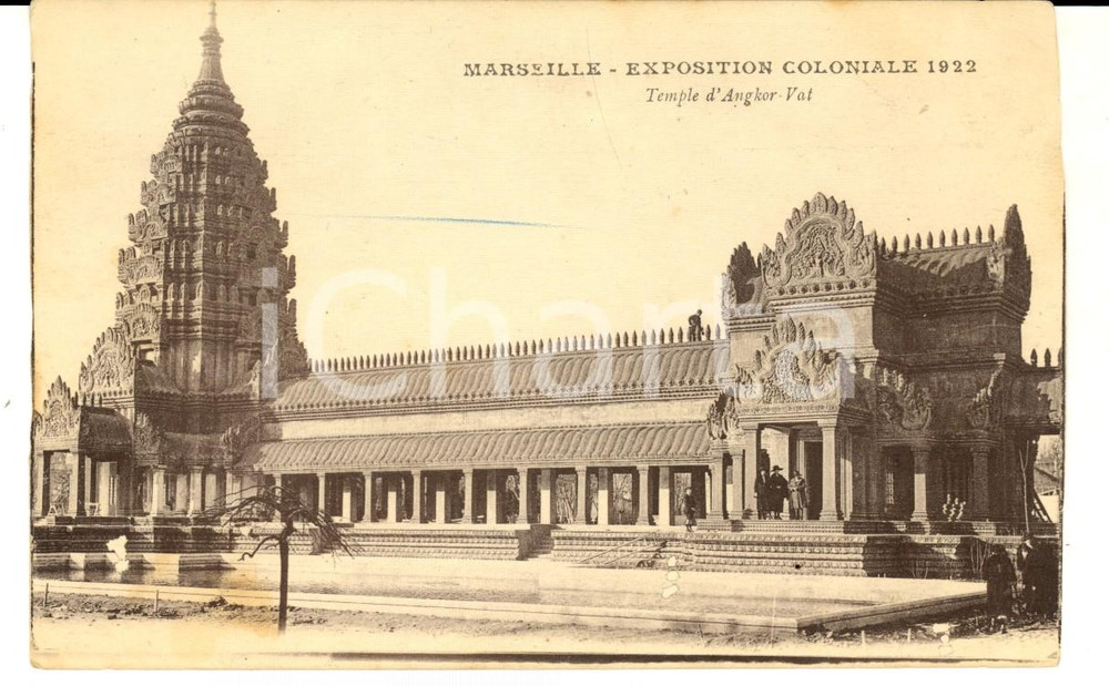 Cartolina originale da collezione 1922 MARSEILLE F Exposition Coloniale  Temple d AngkorVat Carte postale FP 1