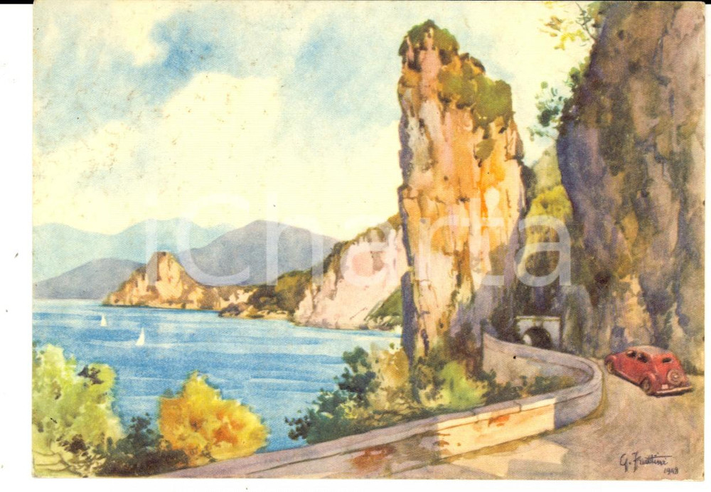 Cartolina originale da collezione 1949 VARESOTTO Lago MAGGIORE da LAVENO e LUINO Cartolina ill. Gino FRATTINI 1