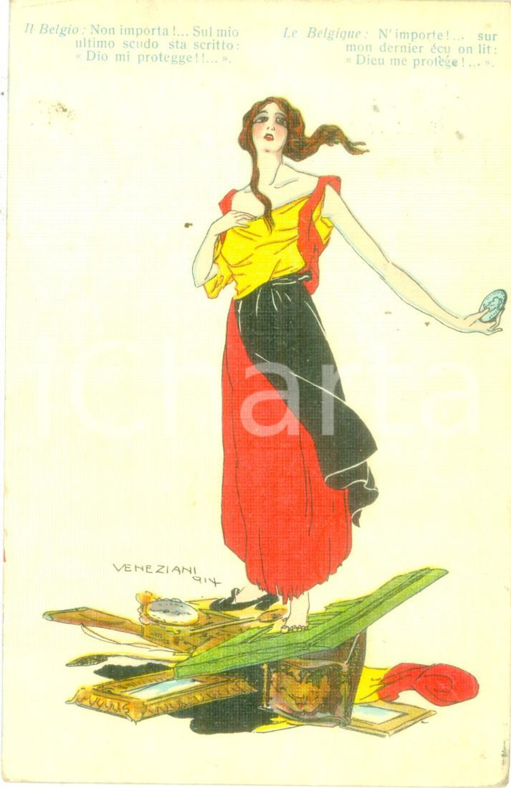 Cartolina originale da collezione 1917 PROPAGANDA WW1 Il belgio illustratore VENEZIANI Cartolina FP VG 1