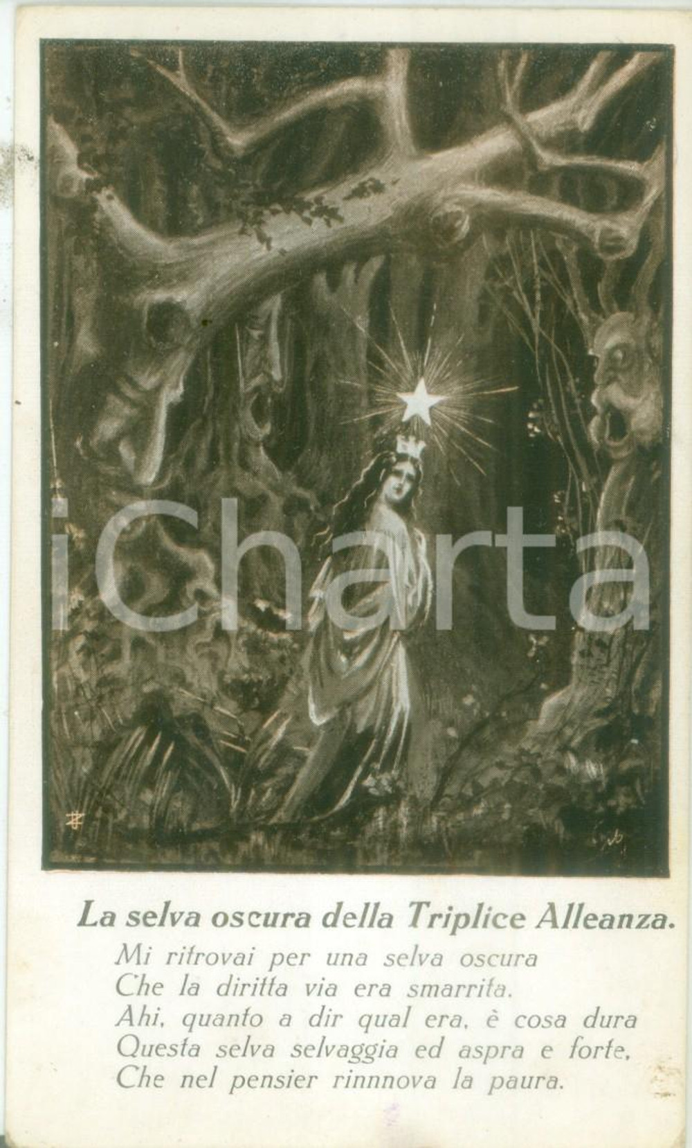 Cartolina originale da collezione 1930 ca GARIBALDI ALL INFERNO Selva oscura Triplice Alleanza GIBELLI Cartolina 1