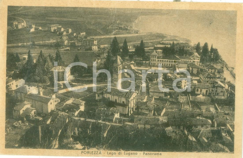 Cartolina originale da collezione 1943 PORLEZZA CO Panorama con il lago di LUGANO Cartolina FP VG 1
