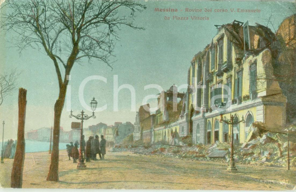 Cartolina originale da collezione 1930 ca MESSINA Rovine Corso Vittorio Emanuele terremoto 1908 Cartolina FP NV 1